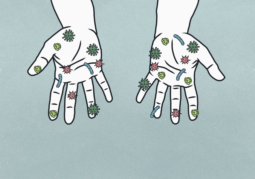 illustration of hands covered in germs