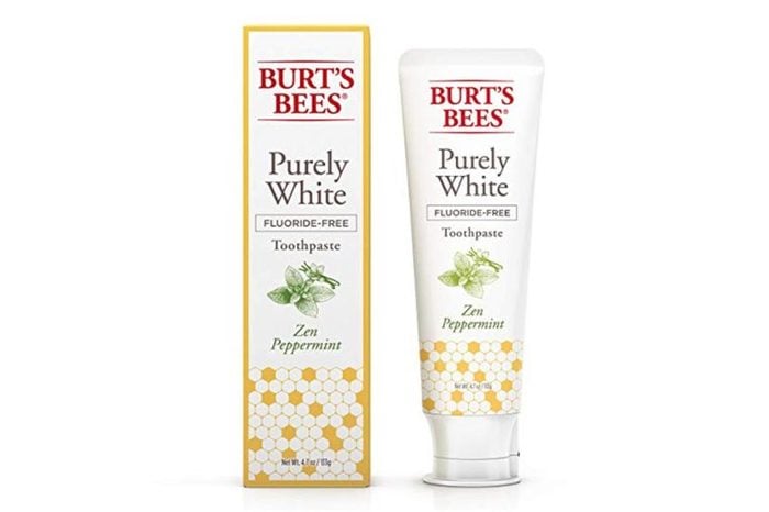 box and tube of Burt's Bees Natural Toothpaste Fluoride Free Purely White