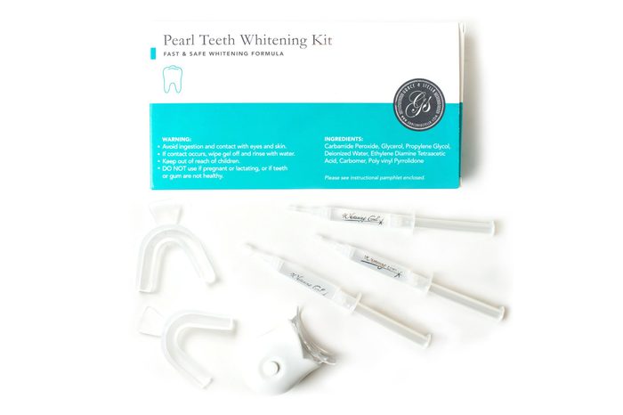 teeth whitening kit box and items