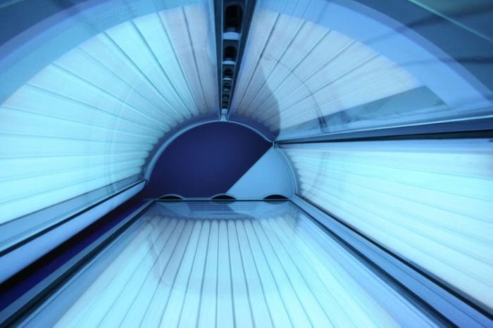 Solarium - tanning bed with closed lid and all lights on