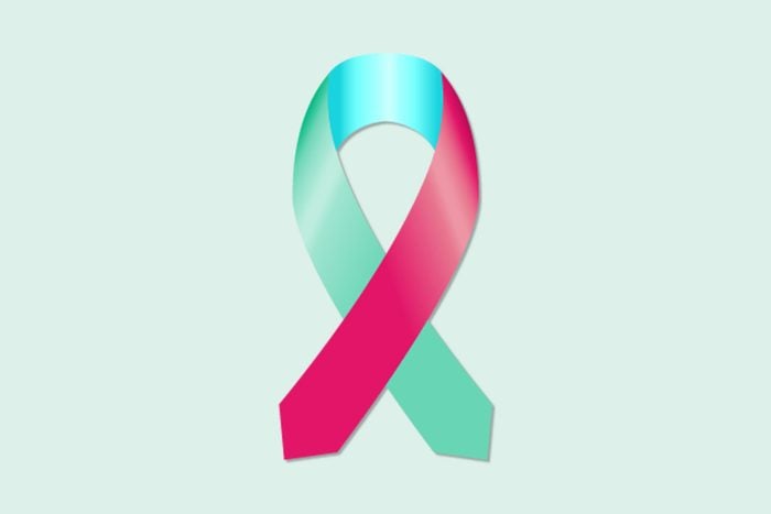 a blue, pink, and teal swirled ribbon for thyroid cancer