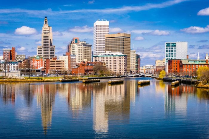 Providence, Rhode Island, USA downtown skyline on the river. 