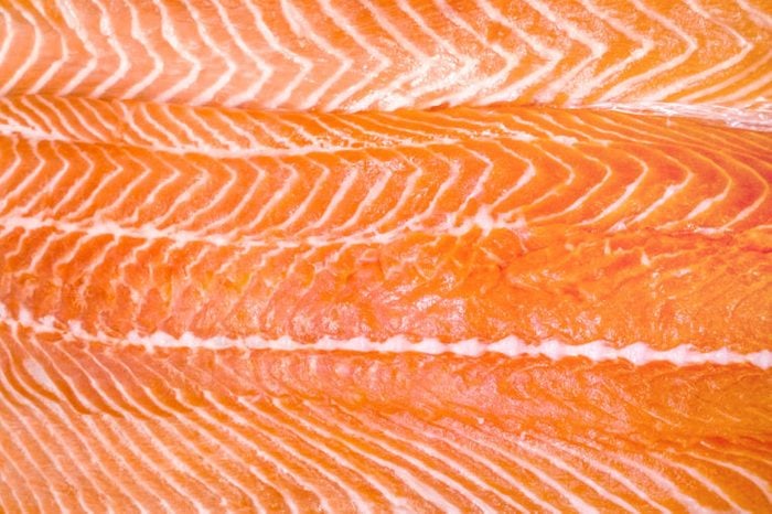 close-up of raw salmon fish fillet 