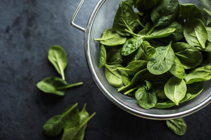 Closeup of fresh organic spinach leaves