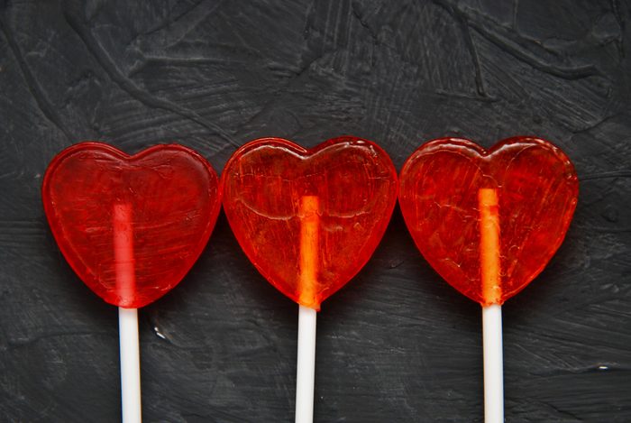 Colorful heart-shaped lollipops