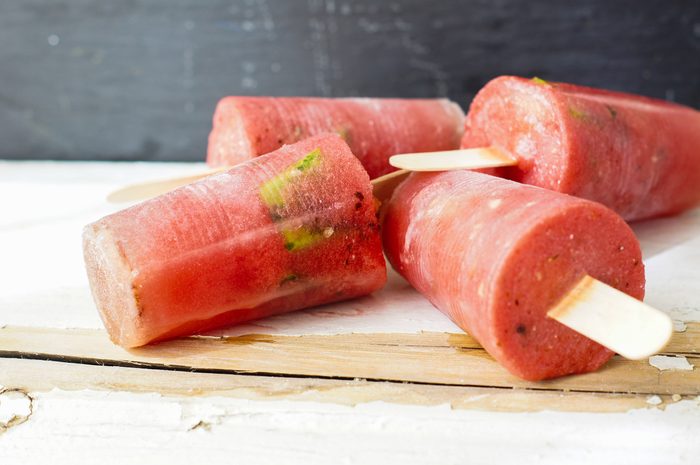 Homemade popsicles with watermelon and lime