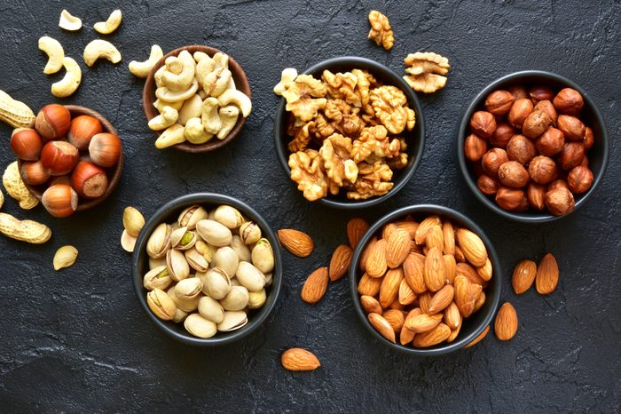 assortment of nuts in bowls