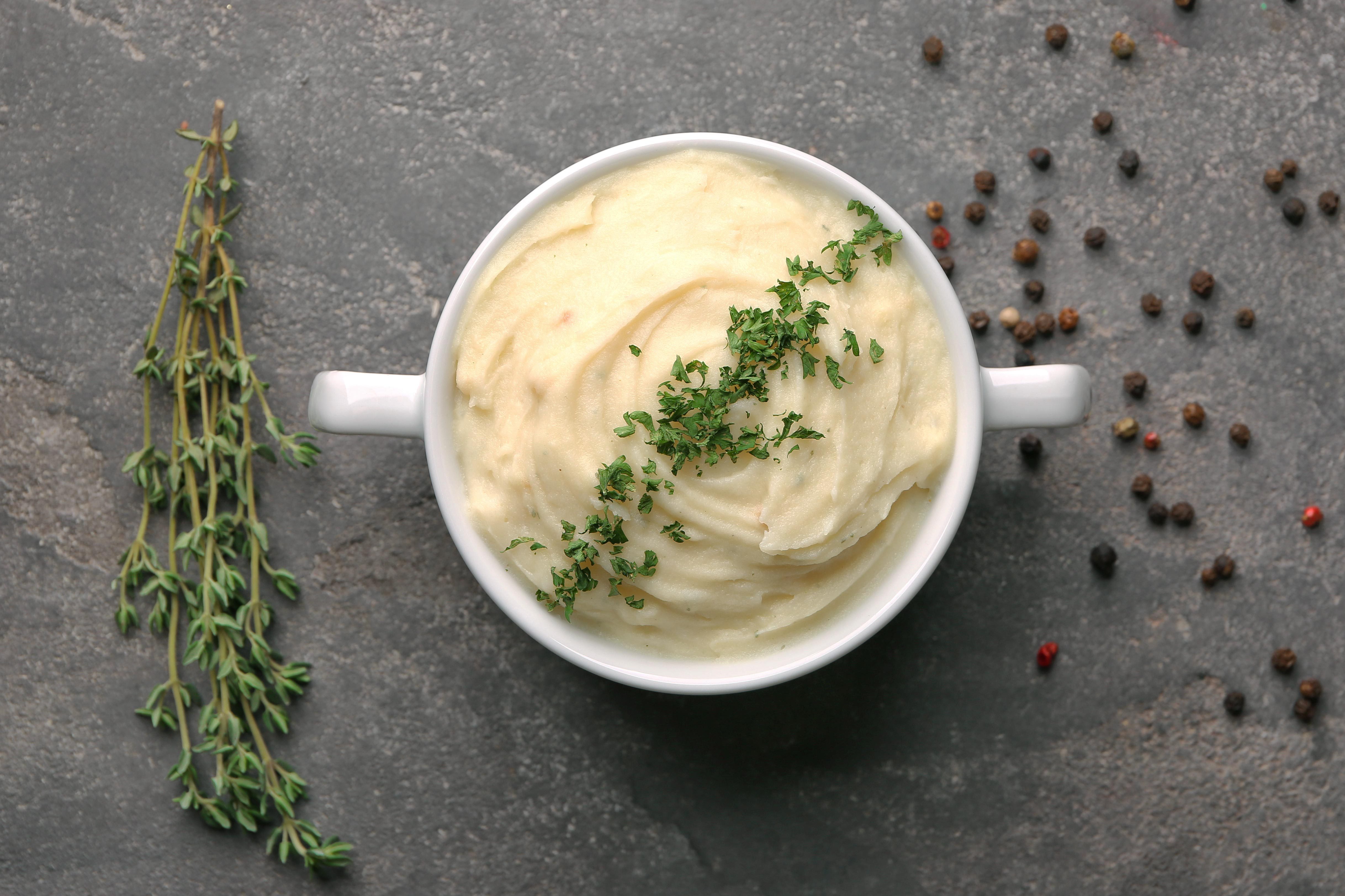 bowl of mashed potatoes with spices