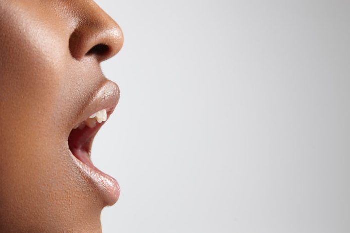 black woman mouth open