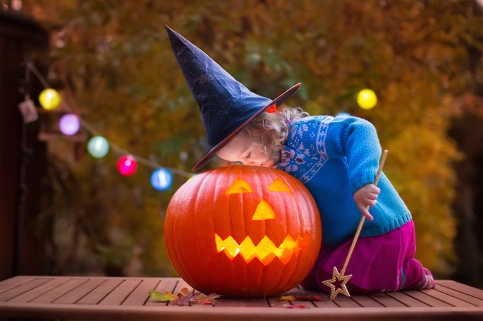 halloween pumpkin child witch wand