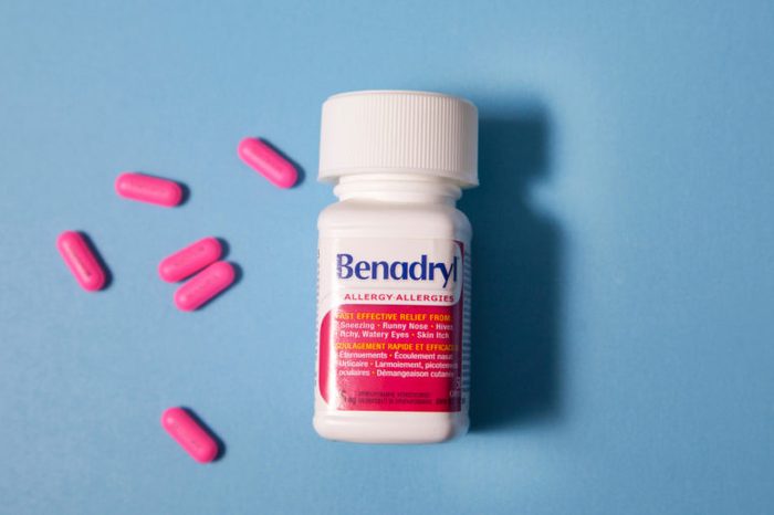 Halifax, Canada- June 1, 2019: Benadryl is a drug that helps with allergies ; Shutterstock ID 1415620322; Job (TFH, TOH, RD, BNB, CWM, CM): RD