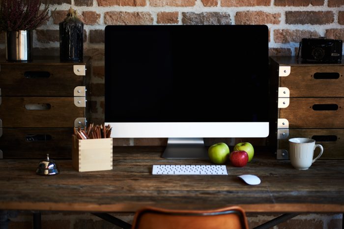 work desk healthy fruit computer