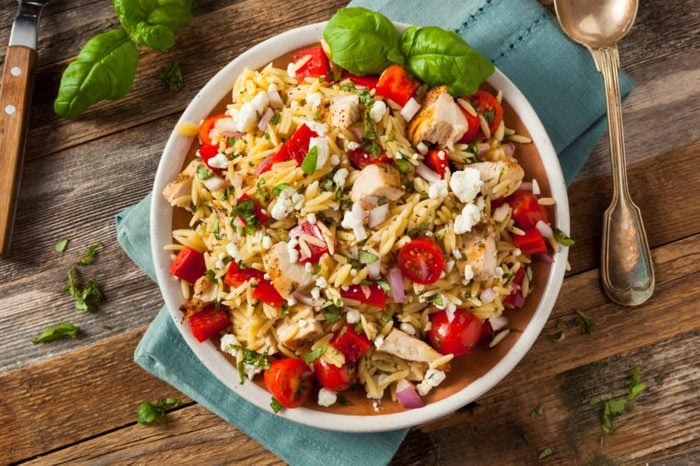Homemade Chicken Orzo Salad with Peppers and Feta