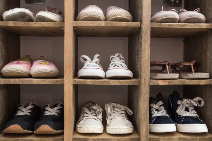 shoe organizer in entrance of home