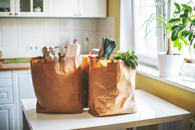 grocery bags sitting on counter