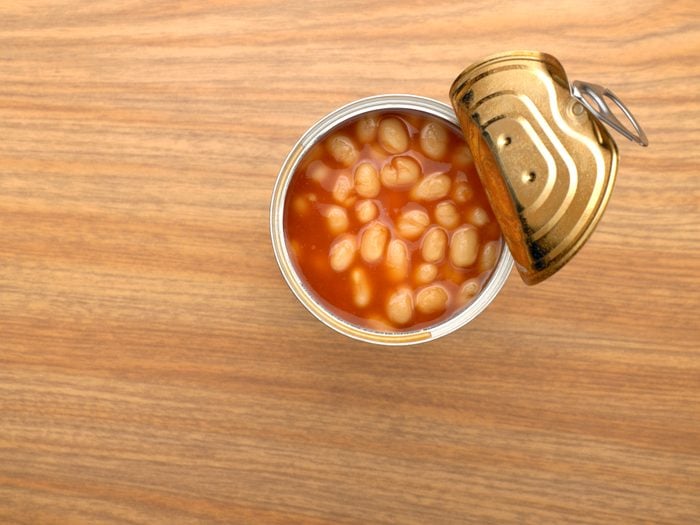 overhead shot of canned beans