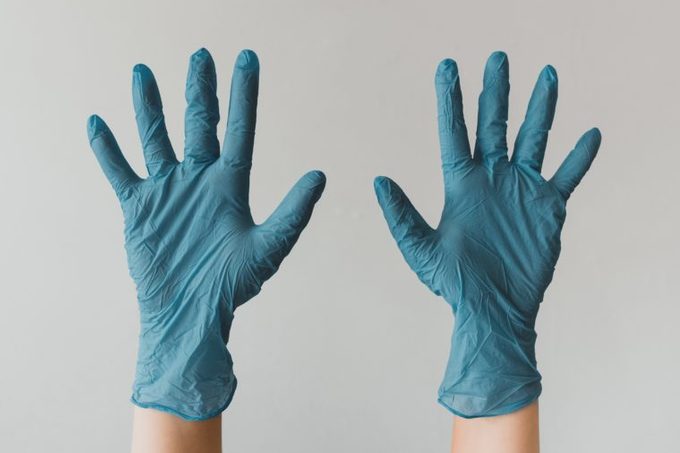 blue latex medical gloves