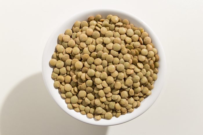 overhead shot of a bowl of lentils