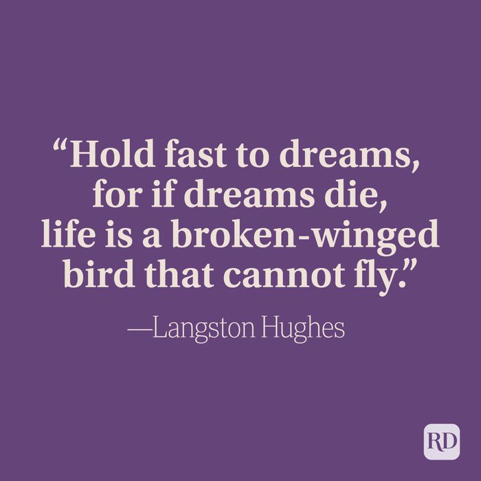 “Hold fast to dreams, for if dreams die, life is a broken-winged bird that cannot fly.” —Langston Hughes