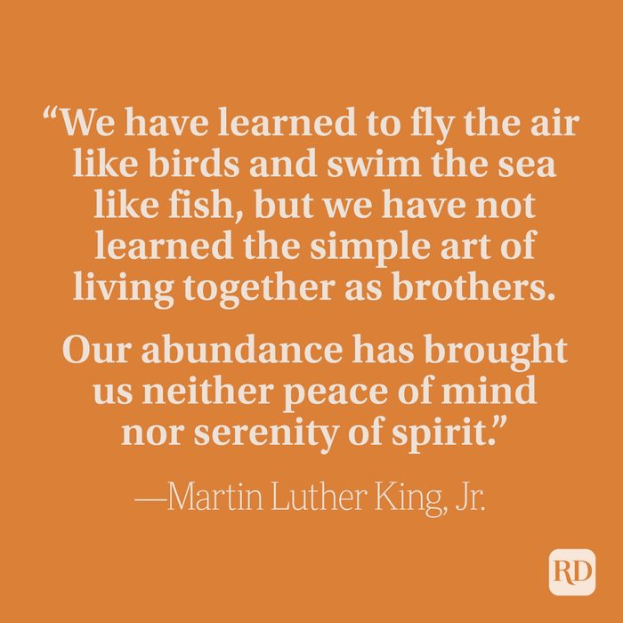 “We have learned to fly the air like birds and swim the sea like fish, but we have not learned the simple art of living together as brothers. Our abundance has brought us neither peace of mind nor serenity of spirit.” —Martin Luther King, Jr.