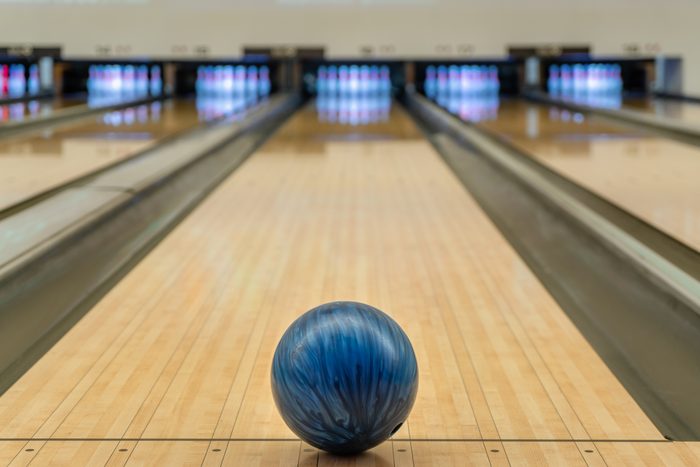bowling ball in bowling alley