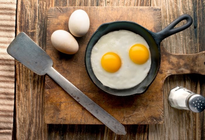 eggs in pan overhead
