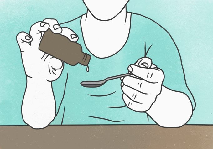 illustration of man pouring cough medicine into spoon