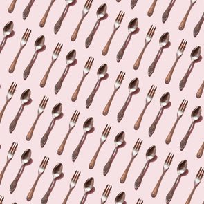 spoon and fork pattern on pink background