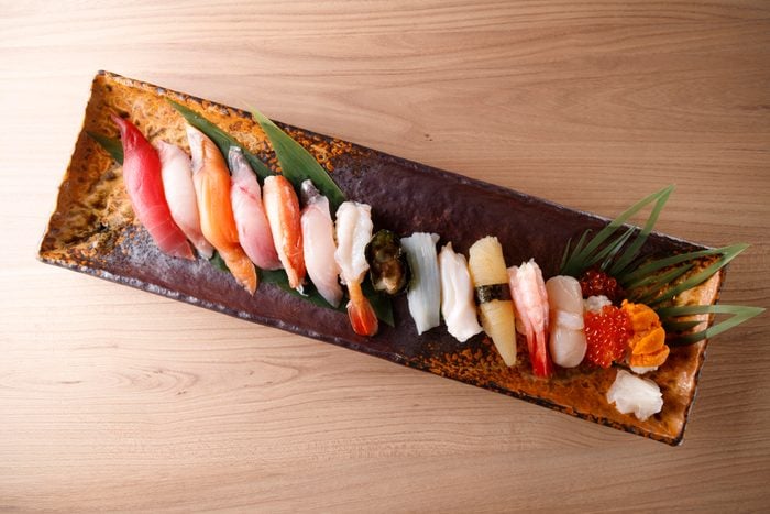 sashimi on plate from above