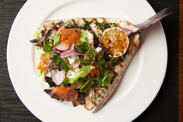 Open face Grilled Branzino, with salad