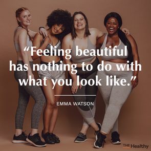 body positive quote on group of girls smiling