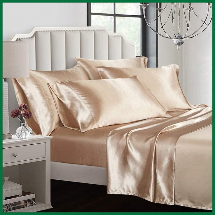 AiMay 6 Piece Silk Satin Bed Sheet Set