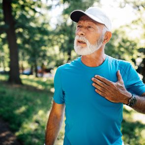 Mature man athlete with sore left chest pain dizziness
