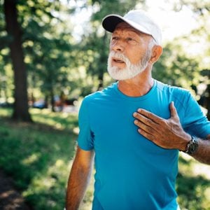 Mature man athlete with sore left chest pain dizziness