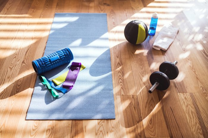 Exercise equipment on the floor at home.