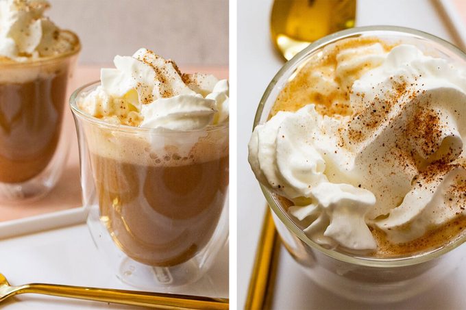 Easy Nutritionist Recommended Pumpkin Spice Latte in glass mugs