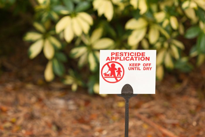 Pesticide Application warning sign on yard