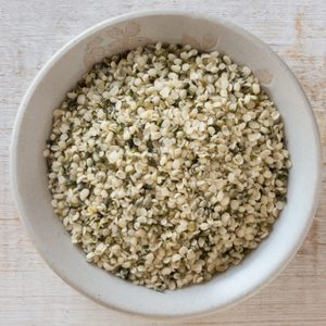 hemp seeds in bowl shot from above