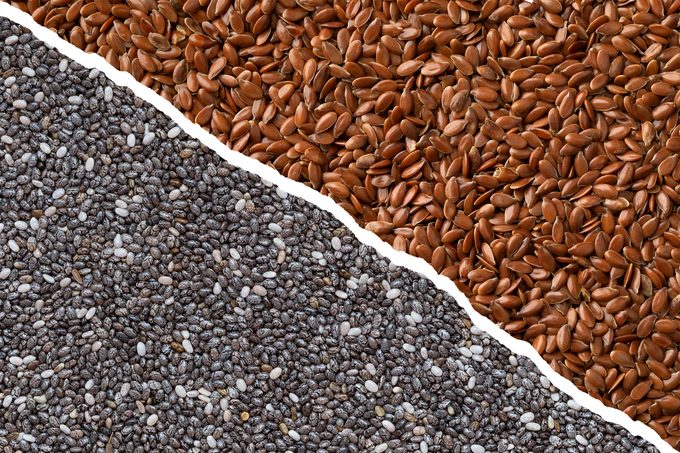 chia seeds and flaxseeds full frame