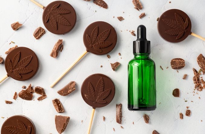 Cannabis chocolate lollipops made with CBD infused tincture