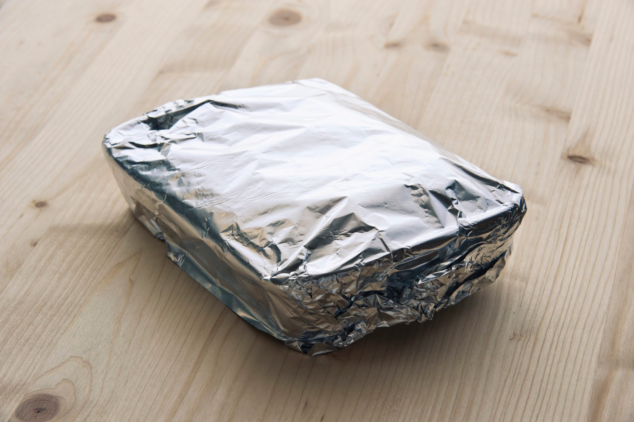 dish covered with aluminum foil