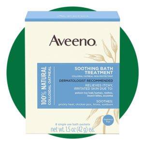 Bagno lenitivo Aveeno con farina d'avena colloidale naturale al 100%.