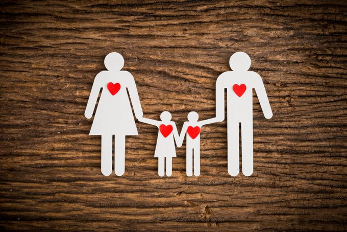 family illustration with red hearts