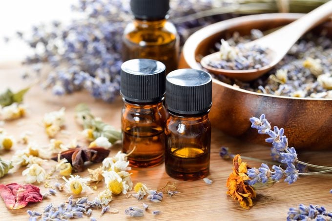 dried herbs and essential oils