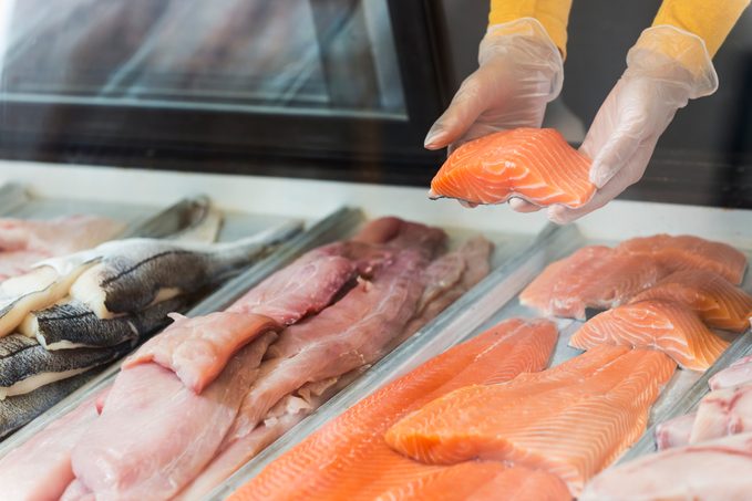 Fresh fish fillets for sale in seafood store