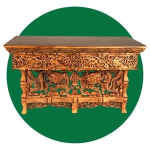 Hand Carved Altar Table Small Meditation Puja Sheesham Wood Unique Dragon