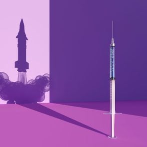 Covid-19 vaccine syringe/rocket silhouette