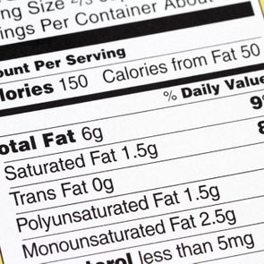 Nutrition label close up