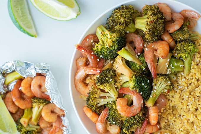 Shrimp with broccoli and rice