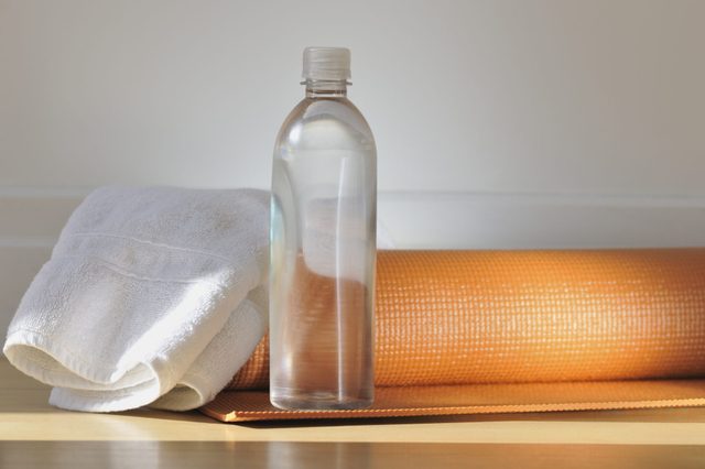 Yoga mat and water bottle